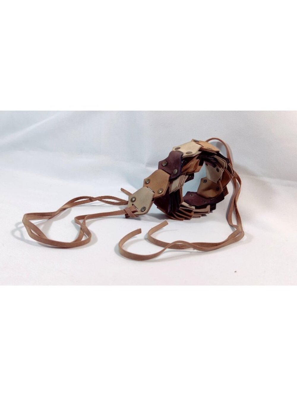 Boho Tie Belt Brown Suede Leather M 33" w Tassel 65" Geometric Disc Studs Hippie
